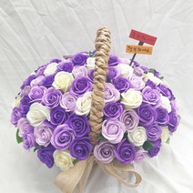영하우스 비누장미 100송이 꽃바구니 생일꽃바구니 축하꽃바구니 배달 고급형 기념일 프로포즈꽃배달 로즈데이장미 환갑 칠순 팔순 비누꽃 선물, 보라+축하합니다