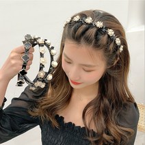 진주머리띠 벨벳 보석 안아픈 땋은 밴드 꼬임 화관 큐