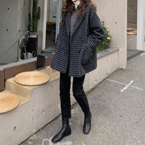 여성 숏코트 하프코트 체크코트 더블 방모 코트 캐쥬얼 울 체크코트