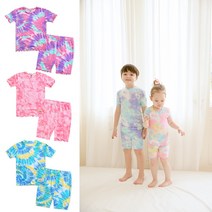 사자옷 유아 아동 타이다이 물나염 인견 반팔 내복 실내복