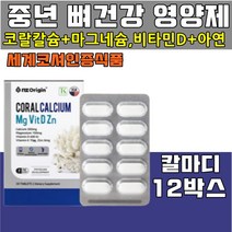 중년 여성 남성 영양제 산호분말 코랄 칼슘 마그네슘 마그네숨 비타민d 칼마디 아연 소화 흡수가 좋은 뼈 치아 면역 에너지 건강 골다공증위험 감소 도움 40대 50대, 12박스(12개월)