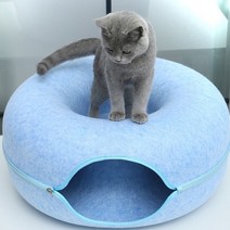 강아지 터널주머니장난감 사계절 캣터널 고양이 도넛하우스, 50x50x20, 하늘색