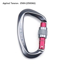 25KN 전문 등반 Carabiner D 모양 항공 알루미늄 안전 잠금 야외 등반 상승 등산 장비, 25KN 그레이