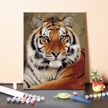 urkoteer DIY 세계 명화 그리기 세트 40 x 50 cm 피포페인팅 꽃 해바라기 풍경화/원목 액작, 호랑이-16-3230