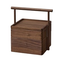 찬합 도시락 일본식 휴대용 피크닉 과일 원목 사각, 블랙 월넛 모델 B