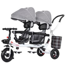 쌍둥이 자전거 접이식 세발 7세 더블시트 유모차 푸쉬, 레드