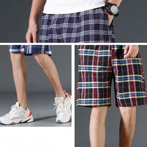 호쿠호니 남자냉장고반바지 체크무늬 고무줄 작업 편한 여름 면 밴딩