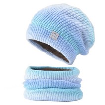 야외방한잡화 워머장갑 양발겨울 모자 그라데이션 스트라이프 스키 넥 워머 타이 염료 비니 스카프 세트 여, 05 blue_01 56-58cm