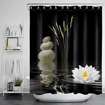 LB Asian Zen Stone Shower Curtain Meditation Japanese Lotus Spa Shower Curtain for Bathroom Waterpro, 1
