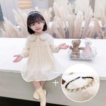 뽀뽀뽀 아동복 여아 둥근카라넥 꽃자수 원피스+헤어밴드 세트 키즈 유아 외출복 행사룩 드레스