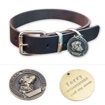 (자체제작)소가죽 커스텀 이름표 목줄 연락처 각인 리드줄 3M 소형견 중형견 대형견, 롯트와일러