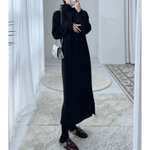 [무배]아임무드샵(기모따뜻/핏보장)터틀넥 목폴라 트임 골지 롱 니트 원피스 여성 롱원피스 제이드