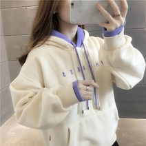 JUST FEEL!NG 겨울후드티 기모 후드 루즈핏 앞포켓 레이어드 맨투맨 심플 긴팔 자수 티셔츠
