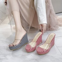 체크 투명 웨지슬리퍼 하이힐 11cm 가보시 슬리퍼힐
