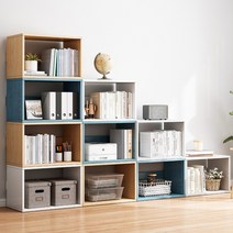 책장 선반 격자 캐비닛 공간 절약형 수납 캐비닛 로커 책장diy 낮은책장 책장수납함 책장책상 원목책장 수납장 4단책장, 웜화이트+와일드오크2개