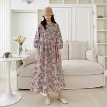 여자 린넨 후레아 레이스 봄여름 꽃무늬 롱원피스