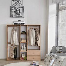 Sunshine 옷장세트 행거 옷수납장 서랍장 오픈 선반 옷장서랍 옷걸이 1500, 오크고정형