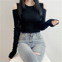 셀러허브 패션 [비위치] 골지 라운드 어깨트임 긴팔티셔츠
