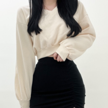 투디 브이넥 기모 크롭 맨투맨 퍼프소매
