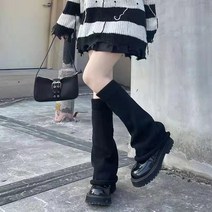 여성 고딕 펑크 리브 니트 레그 워머 하라주쿠 사이드 지퍼 솔리드 컬러 부츠 양말 학생 무릎 높은 발 커버