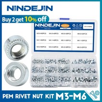 NINDEJIN 450pcs 자체 크리 깅 너트 아연 도금 강철 M3 M4 M5 M6 PEM 리벳 압력 팅 어소트먼트 키트