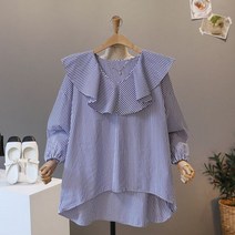 모노시크 델렌트 스트라이프 빅 카라 언발 블라우스 MNBS191