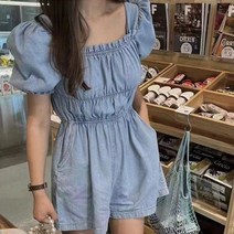 [랜덤플레이]데님 프릴 셔링 점프수트