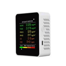이산화탄소측정기 실내공기질관리법 6 인 1 다기능 대기질 검출기 PM25 PM10 HCHO TVOC CO CO2 포름알데히드 모니터 LCD 디스플레이 가정 공기 품질 테스터, WHITE+WHITE