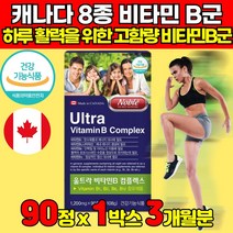캐나다 직수입 비타민 비군 고함량 고용량 고농축 비타민b 8가지 b1 b2 B6 B9 B12 리보플라빈 나이신 종합 콤플렉스 컴플렉스 복합제 복합체 노인영양제, 90정 X 1박스 (3개월분)