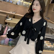 여성 여름 가을 캐주얼 도트 땡땡이 블라우스