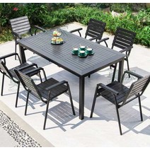 아파트정원용 단독주택정원용 풀빌라 야외테이블의자, 6+1(160x90CM 블랙 골 티 테이블)