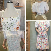 광목 코튼 소재 플라워 심플 모던 주방 롱 원피스 앞치마, 플라워그린