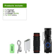 캠핑 손전등 LED 랜턴 휴대용 차박 텐트 해루질 램프 실내등 mini high power led 18650 18350 충전식 usb 2 xpg3 토치 라이트 방수, hd509b1, 검은 색