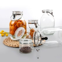 셀러메이트 유리 밀폐 저장용기 담금주 과일청 유리저장병 육수병, 1L, 1개