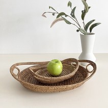 라탄 케인 오벌트레이 핸들트레이 라탄바스켓 손잡이쟁반 3 size, L