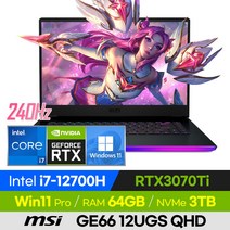 [사은품 증정!] MSI 레이더 GE66 12UGS QHD 고사양 배그 롤 오버워치 발로란트 에이펙스 영상편집 15인치 게이밍 노트북 (코어i7-12700H/RTX3070Ti), 윈도우 포함, 64GB, 3TB, 코어i7, 그레이