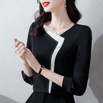 화이트 블랙 셔츠 레이스 오프숄더 블라우스 v넥 솔리드 컬러 스플라이스 올 매치 의류 가을 루즈 캐주얼 풀오버 오피스 레이디