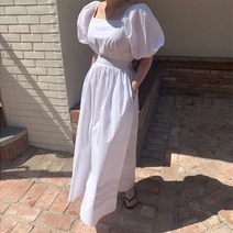 순이들 여성 스퀘어넥 벌룬 소매 롱 원피스