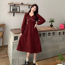 PINKFUL (M-3XL) 코듀로이 빅 사이즈 롱 원피스 (2color)