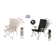 JSI - 피크닉 낚시 의자 릴렉스체어 레져 캠핑 의자 등받이 각도 조절 폴딩 체어 접이식 휴대용 야외 의자 대형, 블랙색상, 1개