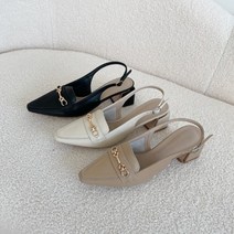구두모모 토츠 슬림 스퀘어토 골드포인트 슬링백 펌프스 힐 (5cm)