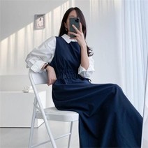 여자 허리스트링 민소매 A라인 교생룩 원피스