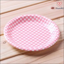 아웃도어접시 예쁜 체크무늬 일회용 접시 10p 핑크, 1개, 상세페이지참조