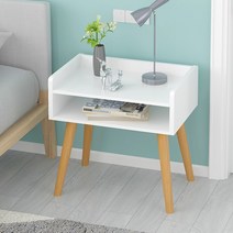 인더스트리얼 심플 강화유리 철제 협탁 테이블 수납바, 화이트 40x30x60cm