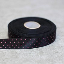 검정-핑크 작은하트-공단리본 25mm 10마