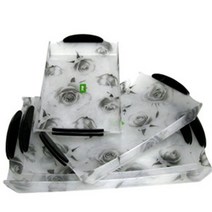 부산아크릴 아크릴 쟁반 나무 33cm 스텐 사각 원목 손잡이 받침대 논슬립 세트, 소