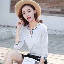 여름 7부 슬리브 자수 린넨 블라우스13
