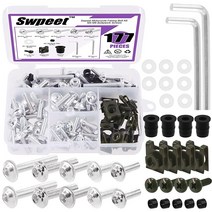 Swpeet 177피스 2가지 사이즈 M5 M6 오토바이 페어링 볼트 모음 키트 오토바이 윈드스크린 나사 패스너 고정 스포츠바이크 볼트 페어링 모든 모델 및 연식 스포츠 자전거용, Sliver