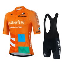 자전거옷 2023 TEAM EUSKADI 사이클링 저지 세트 남성용 오렌지 19D 자전거