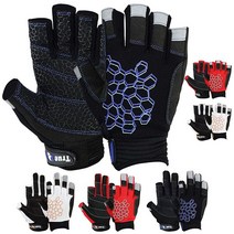 MRX BOXING & FITNESS 항해 장갑 끈적한 손바닥 그립 요트 카약 딩기 낚시 2컷 핑거 블랙 라지, Black/Blue